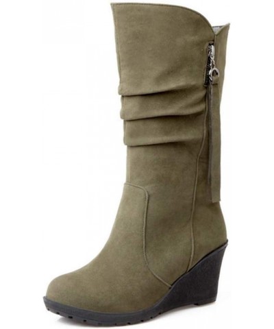 Casual Women Mid-Calf Wedge Boots Green $21.29 Boots