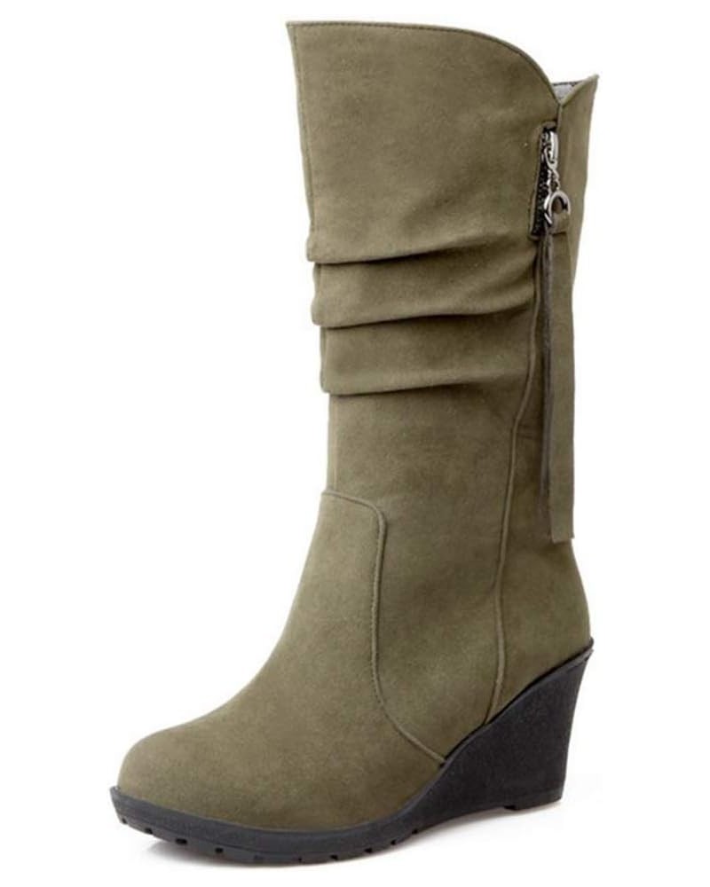 Casual Women Mid-Calf Wedge Boots Green $21.29 Boots