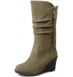 Casual Women Mid-Calf Wedge Boots Green $21.29 Boots