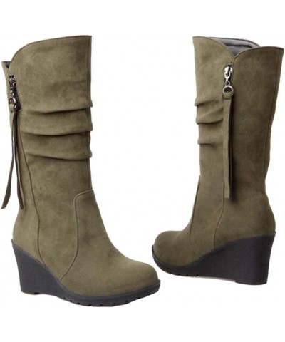 Casual Women Mid-Calf Wedge Boots Green $21.29 Boots