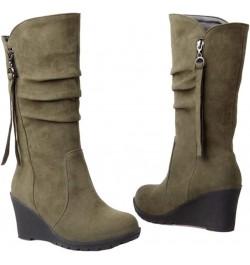 Casual Women Mid-Calf Wedge Boots Green $21.29 Boots