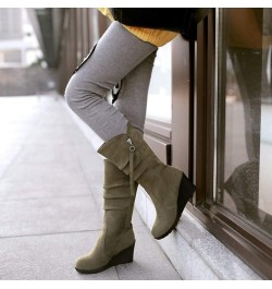 Casual Women Mid-Calf Wedge Boots Green $21.29 Boots