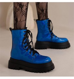 Women's Patent Leather Combat Boots, Lace-Up Mid Boots, Round Toe Combat Boots, Vintage Biker Boots and Ankle Boots Fengse 41...