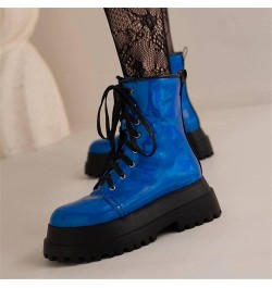 Women's Patent Leather Combat Boots, Lace-Up Mid Boots, Round Toe Combat Boots, Vintage Biker Boots and Ankle Boots Fengse 41...