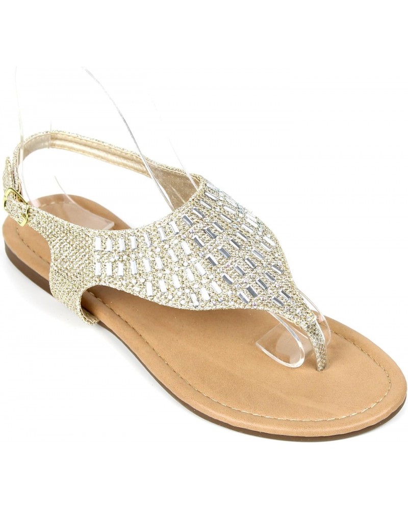 Women's Strappy Gladiator Rhinestone Glitter Flip Flops Sandals (6, Gold) $9.24 Sandals