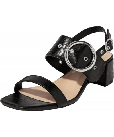 Women's High Stilettos Ladies Summer Square Head Hollow Out Open Toe Belt Buckle Hollow Sandals Large Size Thick Black 10 $30...