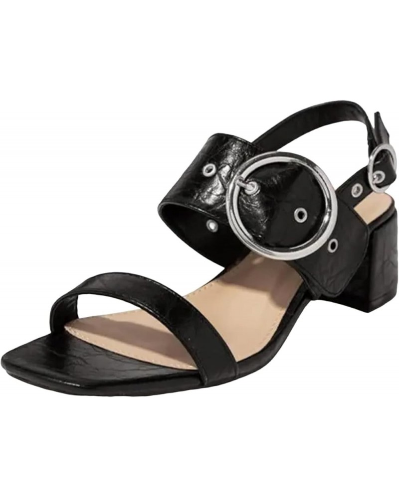 Women's High Stilettos Ladies Summer Square Head Hollow Out Open Toe Belt Buckle Hollow Sandals Large Size Thick Black 10 $30...