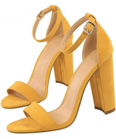 Women's Summer High Heel Pumps Fashion Simple Block Chunky Heels Sexy Prom Club High Heeled Sandals Yellow $17.01 Sandals