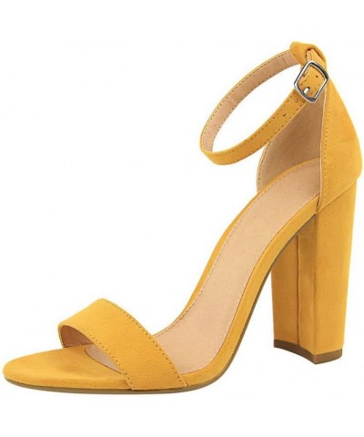 Women's Summer High Heel Pumps Fashion Simple Block Chunky Heels Sexy Prom Club High Heeled Sandals Yellow $17.01 Sandals