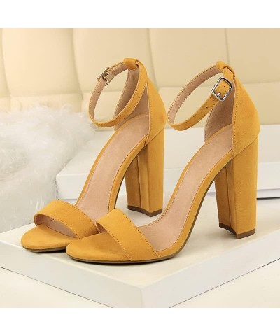 Women's Summer High Heel Pumps Fashion Simple Block Chunky Heels Sexy Prom Club High Heeled Sandals Yellow $17.01 Sandals