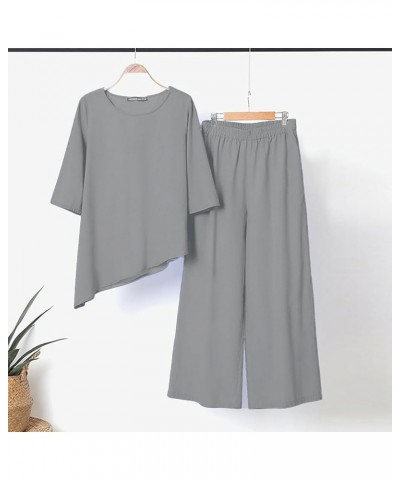 Womens New Casual Solid Color Irregular Short Sleeve Wide Leg Pants Jumpsuit Set Grey - 2024 Pants for Women $17.59 Athletic ...