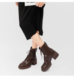 Women's Combat Ankle Boots Round Toe Platform Block Chunky Mid Heel Fur Lined Zipper Warm Snow Booties Warm/Brown $29.24 Boots