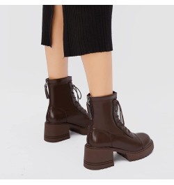 Women's Combat Ankle Boots Round Toe Platform Block Chunky Mid Heel Fur Lined Zipper Warm Snow Booties Warm/Brown $29.24 Boots