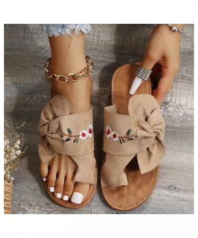 Women Footwea Party Evening Double Bowknots Sandals for Women Short Thick Chunky Block Heels Khaki $14.15 Outdoor Shoes