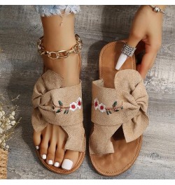 Women Footwea Party Evening Double Bowknots Sandals for Women Short Thick Chunky Block Heels Khaki $14.15 Outdoor Shoes