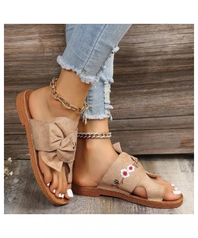 Women Footwea Party Evening Double Bowknots Sandals for Women Short Thick Chunky Block Heels Khaki $14.15 Outdoor Shoes