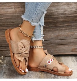 Women Footwea Party Evening Double Bowknots Sandals for Women Short Thick Chunky Block Heels Khaki $14.15 Outdoor Shoes