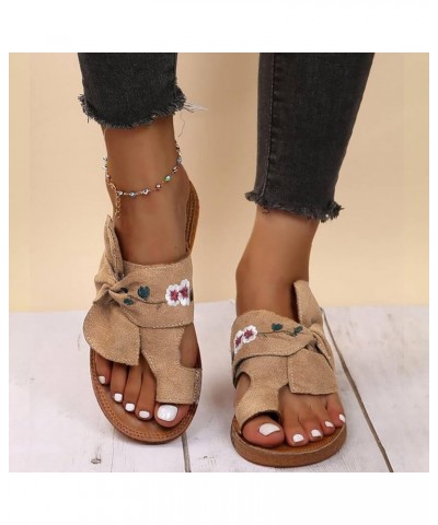 Women Footwea Party Evening Double Bowknots Sandals for Women Short Thick Chunky Block Heels Khaki $14.15 Outdoor Shoes