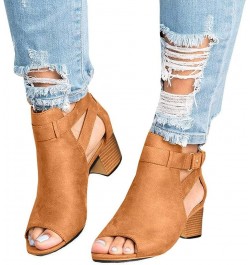 Heeled Sandals for Women, Sandals for Women Dressy Summer Breathable Hollow Out Chunky Low Heel Sandals with Buckle X01-brown...