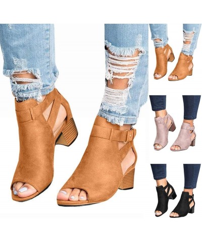 Heeled Sandals for Women, Sandals for Women Dressy Summer Breathable Hollow Out Chunky Low Heel Sandals with Buckle X01-brown...