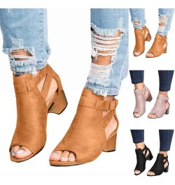 Heeled Sandals for Women, Sandals for Women Dressy Summer Breathable Hollow Out Chunky Low Heel Sandals with Buckle X01-brown...