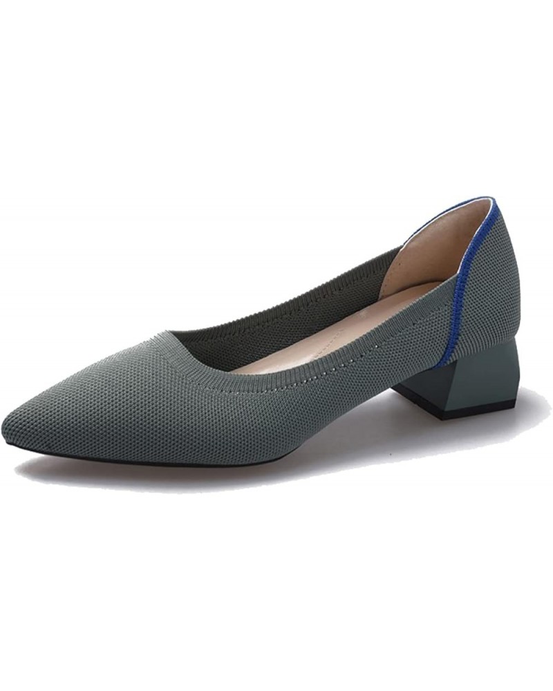 Pump Shoes for Women Stylish Pointy Toe Block Low Heel Pumps Outdoor Breathable Knitted Slip on Dress Shoes Blue $26.73 Pumps