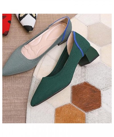 Pump Shoes for Women Stylish Pointy Toe Block Low Heel Pumps Outdoor Breathable Knitted Slip on Dress Shoes Blue $26.73 Pumps