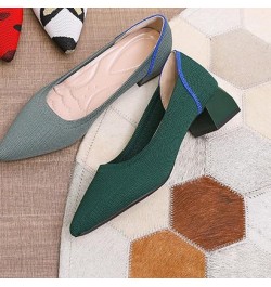 Pump Shoes for Women Stylish Pointy Toe Block Low Heel Pumps Outdoor Breathable Knitted Slip on Dress Shoes Blue $26.73 Pumps