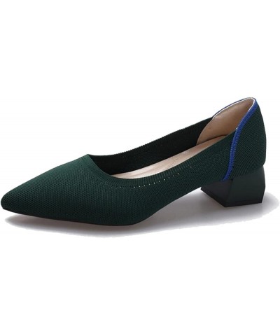 Pump Shoes for Women Stylish Pointy Toe Block Low Heel Pumps Outdoor Breathable Knitted Slip on Dress Shoes Blue $26.73 Pumps