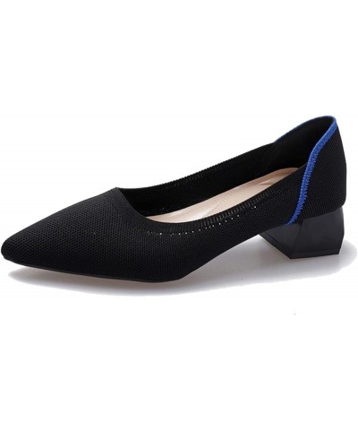 Pump Shoes for Women Stylish Pointy Toe Block Low Heel Pumps Outdoor Breathable Knitted Slip on Dress Shoes Blue $26.73 Pumps