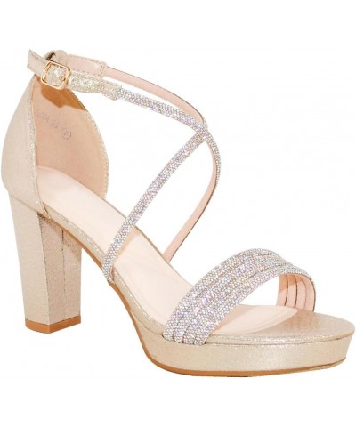 Women's Hi-Chunk High Heel Pump Sandals 99-gold Glitter $20.50 Sandals