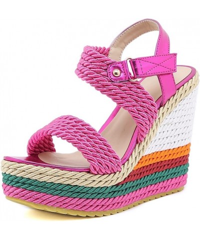 Women's Braided Silk Ribbon Wedges Sandals, Platform Open Toe Buckle Ankle Strap Summer High Wedge Heels Shoes 2-pink $29.39 ...