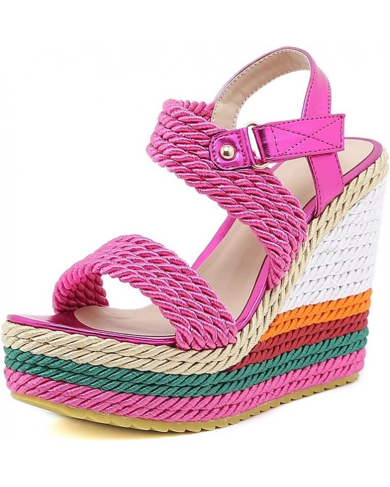 Women's Braided Silk Ribbon Wedges Sandals, Platform Open Toe Buckle Ankle Strap Summer High Wedge Heels Shoes 2-pink $29.39 ...