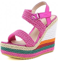 Women's Braided Silk Ribbon Wedges Sandals, Platform Open Toe Buckle Ankle Strap Summer High Wedge Heels Shoes 2-pink $29.39 ...