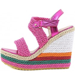 Women's Braided Silk Ribbon Wedges Sandals, Platform Open Toe Buckle Ankle Strap Summer High Wedge Heels Shoes 2-pink $29.39 ...