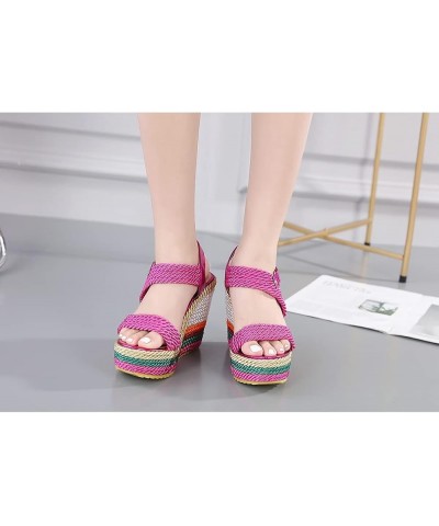 Women's Braided Silk Ribbon Wedges Sandals, Platform Open Toe Buckle Ankle Strap Summer High Wedge Heels Shoes 2-pink $29.39 ...