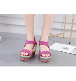 Women's Braided Silk Ribbon Wedges Sandals, Platform Open Toe Buckle Ankle Strap Summer High Wedge Heels Shoes 2-pink $29.39 ...