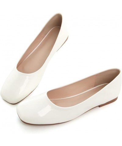 Women's Comfortable Slip On Ballet Shoes Square Toe Dress Flats Soft Walking Flats Pu White $17.14 Flats