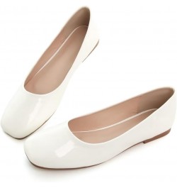 Women's Comfortable Slip On Ballet Shoes Square Toe Dress Flats Soft Walking Flats Pu White $17.14 Flats