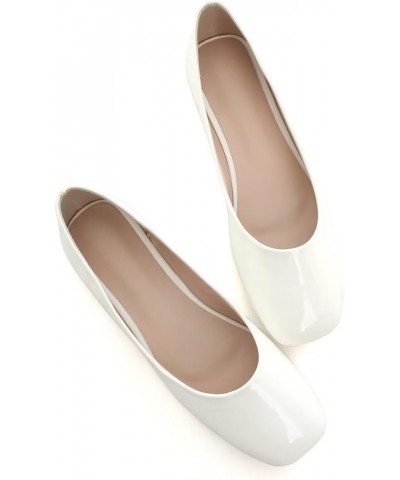 Women's Comfortable Slip On Ballet Shoes Square Toe Dress Flats Soft Walking Flats Pu White $17.14 Flats