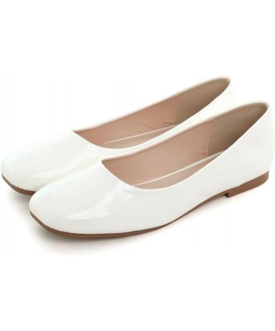 Women's Comfortable Slip On Ballet Shoes Square Toe Dress Flats Soft Walking Flats Pu White $17.14 Flats