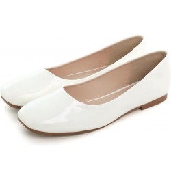 Women's Comfortable Slip On Ballet Shoes Square Toe Dress Flats Soft Walking Flats Pu White $17.14 Flats