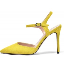 Womens Solid Suede Buckle Ankle Strap Pointed Toe Dress Dating Stiletto High Heel Pumps Shoes 4 Inch Yellow $33.43 Pumps