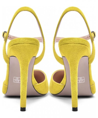 Womens Solid Suede Buckle Ankle Strap Pointed Toe Dress Dating Stiletto High Heel Pumps Shoes 4 Inch Yellow $33.43 Pumps