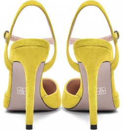 Womens Solid Suede Buckle Ankle Strap Pointed Toe Dress Dating Stiletto High Heel Pumps Shoes 4 Inch Yellow $33.43 Pumps