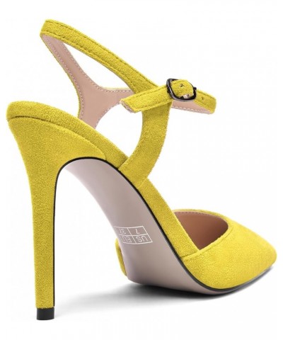 Womens Solid Suede Buckle Ankle Strap Pointed Toe Dress Dating Stiletto High Heel Pumps Shoes 4 Inch Yellow $33.43 Pumps