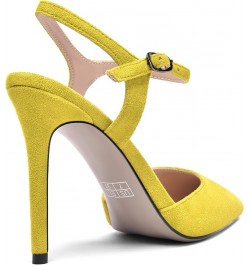 Womens Solid Suede Buckle Ankle Strap Pointed Toe Dress Dating Stiletto High Heel Pumps Shoes 4 Inch Yellow $33.43 Pumps