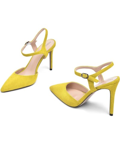 Womens Solid Suede Buckle Ankle Strap Pointed Toe Dress Dating Stiletto High Heel Pumps Shoes 4 Inch Yellow $33.43 Pumps