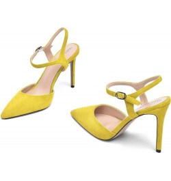 Womens Solid Suede Buckle Ankle Strap Pointed Toe Dress Dating Stiletto High Heel Pumps Shoes 4 Inch Yellow $33.43 Pumps