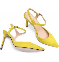 Womens Solid Suede Buckle Ankle Strap Pointed Toe Dress Dating Stiletto High Heel Pumps Shoes 4 Inch Yellow $33.43 Pumps